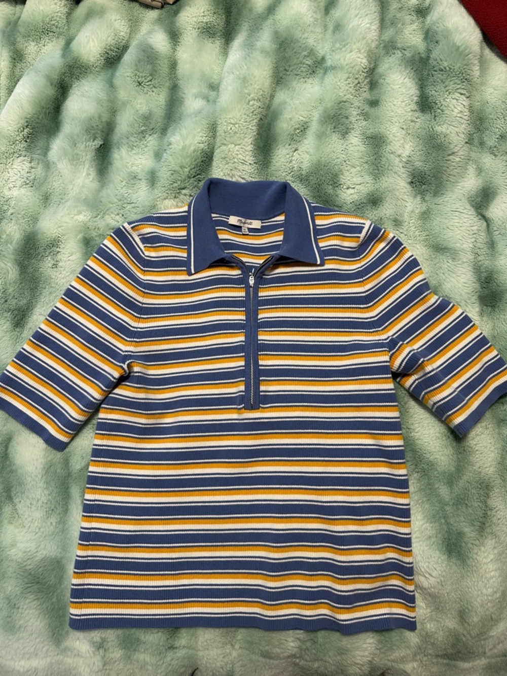 Womens Striped Polo Zip Top